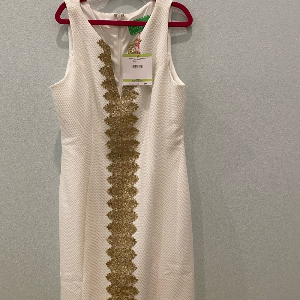 Pappagallo. Size 4. White dress with gold trim
